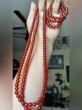 Genuine Garnet Beaded Necklace – Long Round Bead Strand